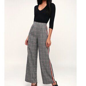 No Comment Houndstooth Plaid Side Stripe Stretch Flare Pants SZ L